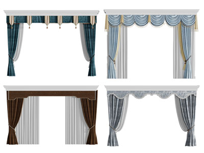 新中式窗帘窗纱3d模型 新中式窗帘窗纱