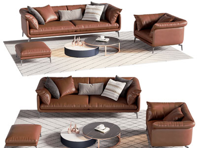 现代皮质双人 单人沙发 沙发凳和茶几组合