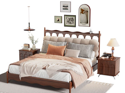 法式中古风实木双人床 床头柜