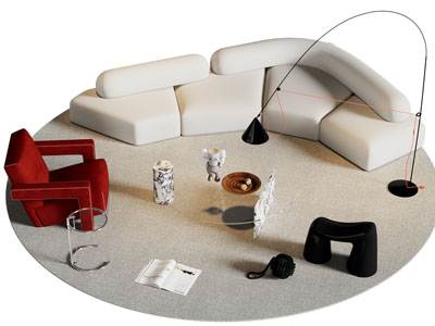 现代弧形多人沙发 休闲椅子和茶几组合