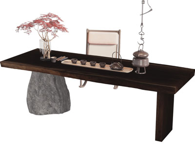 新中式长方形茶桌椅组合