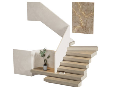 侘寂风实木台阶旋转楼梯3d模型 侘寂风实木台阶旋转楼梯