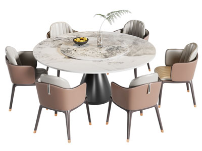 现代圆形大理石餐桌椅组合