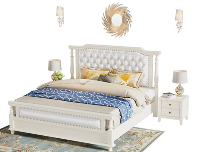简欧白色双人床 床头柜