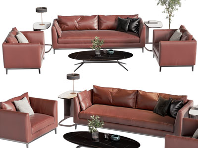 现代多人 单人沙发和茶几组合