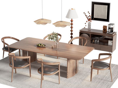 新中式实木餐桌椅组合 餐边柜