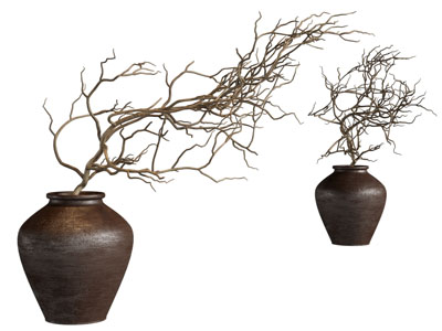 侘寂风陶艺花瓶枯树枝摆件
