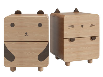 现代卡通实木猫床头柜