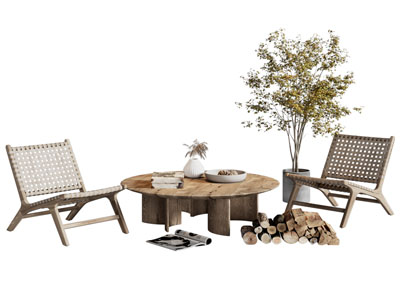 侘寂风休闲椅子 茶几组合