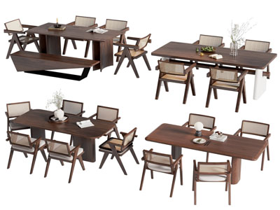 中古风实木餐桌椅组合