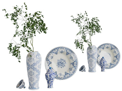 新中式青花瓷花瓶花卉 磁盘摆件组合