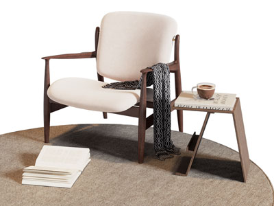 北欧实木休闲椅子 边几