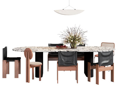 现代大理石餐桌椅组合