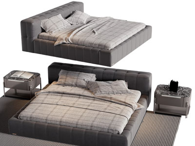 现代布艺双人床 床头柜