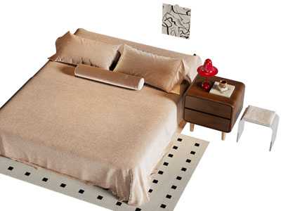 现代布艺双人床 床头柜