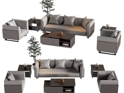 现代多人 单人沙发和茶几组合