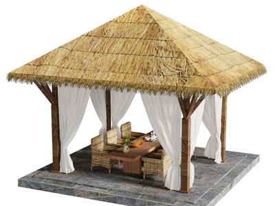 新中式茅草亭子 休闲餐桌椅组合