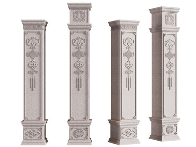 新中式方形雕花柱子3d模型 新中式方形雕花柱子