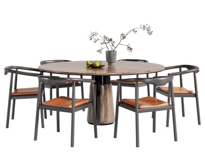 新中式圆形餐桌椅组合