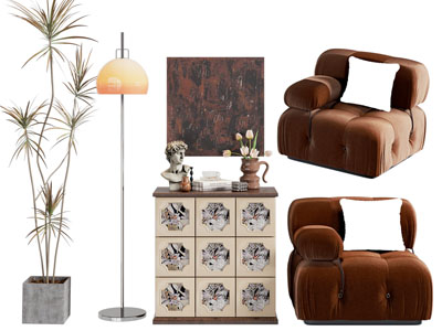 现代中古风玄关柜 单人沙发