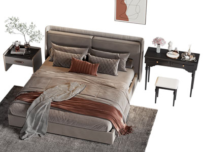 现代双人床 化妆台 床头柜