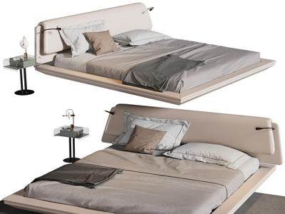 现代双人床 床头几