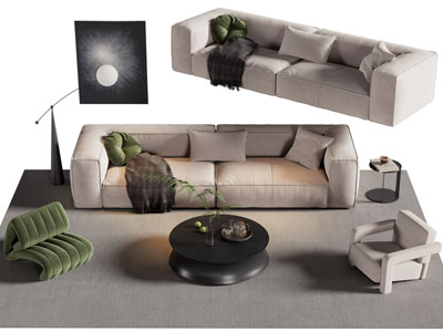 现代布艺双人沙发 休闲椅子和茶几组合