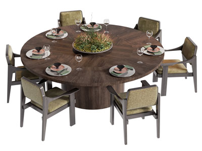 新中式实木圆形餐桌椅组合