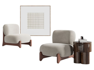 现代单人沙发 边几