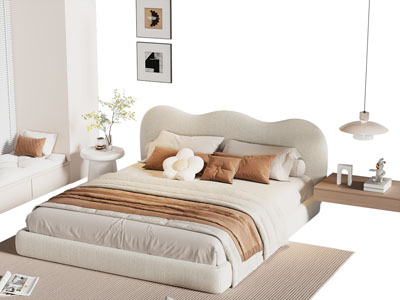 现代奶油风双人床 飘窗