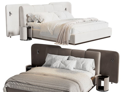 现代布艺双人床 床头柜