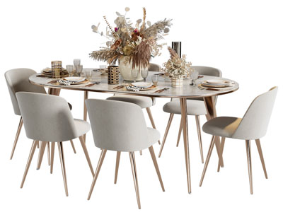 现代轻奢椭圆形餐桌椅组合