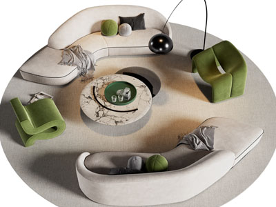 现代弧形多人沙发 休闲椅子和茶几组合