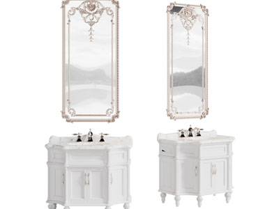 欧式洗手台 雕花边框的镜子