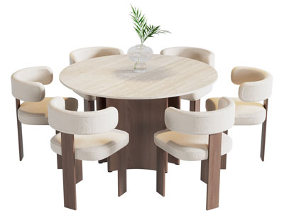 侘寂风圆形餐桌椅组合