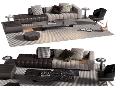 现代多人沙发 休闲椅子和茶几组合