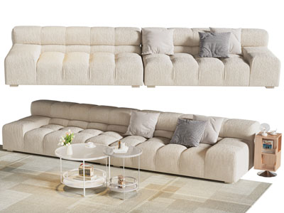 现代奶油风多人沙发 茶几组合