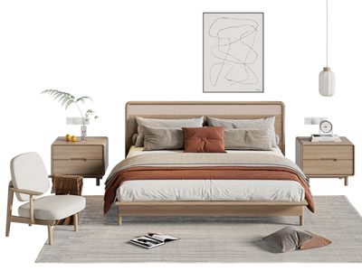 北欧实木双人床 床头柜