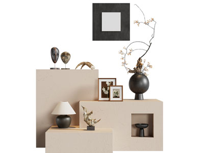 侘寂风花瓶花卉 装饰画摆件组合