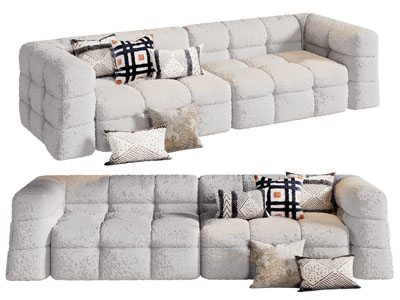 侘寂风奶油风多人沙发