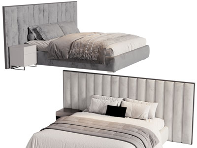 现代布艺双人床 床头柜