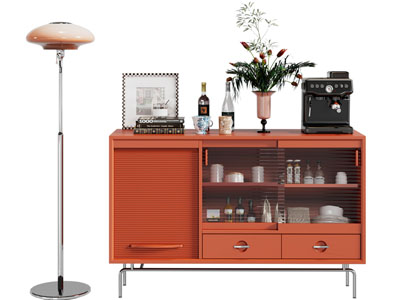现代中古风餐边柜 落地灯