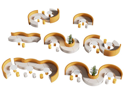 现代公共卡座沙发桌椅