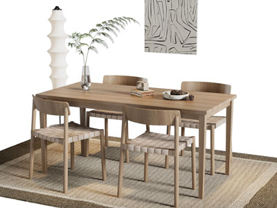 北欧实木长方形餐桌椅组合