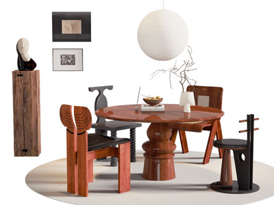 中古风实木餐桌椅组合