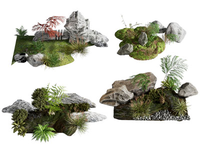 新中式石头 花草景观园艺小品