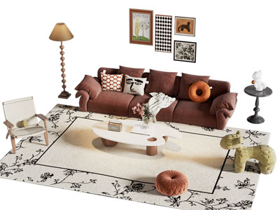 法式布艺多人沙发 休闲椅子和茶几组合