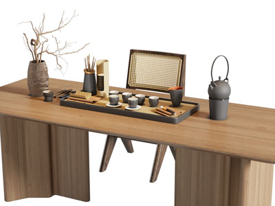 侘寂风实木茶桌椅组合 茶具杯子