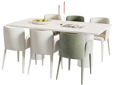 现代长方形餐桌椅组合