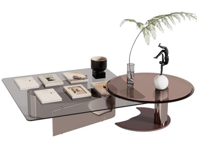 现代玻璃方形 圆形拼接茶几3d模型 现代玻璃方形 圆形拼接茶几